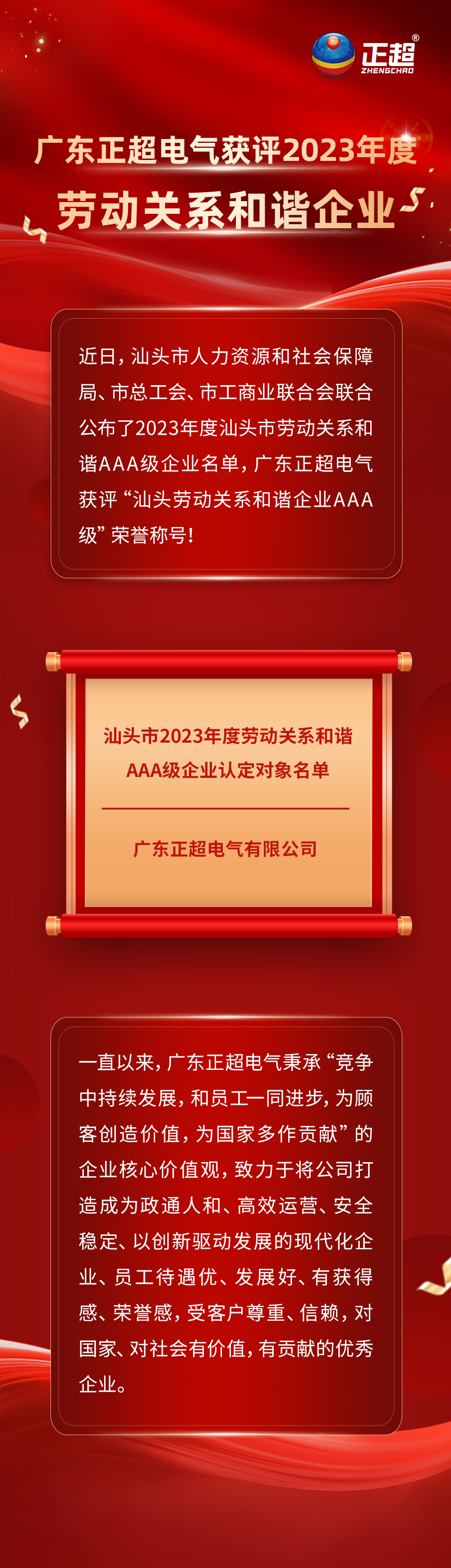AG线上获评汕头市2023年度劳动关系和谐企业!